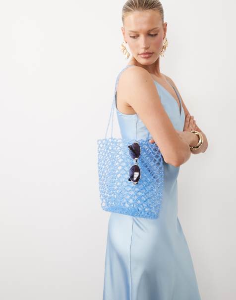 ASOS DESIGN - Tote tas met kralen in lichtblauw - view 1