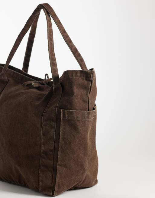 ASOS DESIGN - Tote tas met meerdere vakken in chocoladebruin met wassing, 4 van 4
