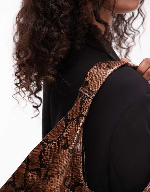 ASOS DESIGN - Tote tas met rond model in bruin slangenprint, 2 van 4