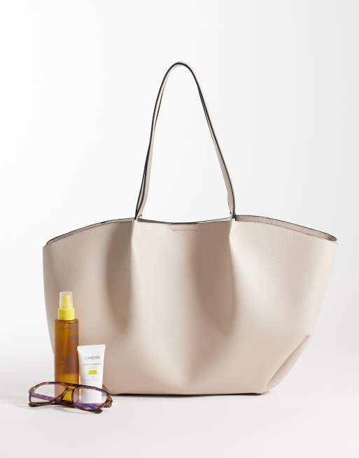 ASOS DESIGN - Tote tas met samengeknepen naden in stone, 2 van 4