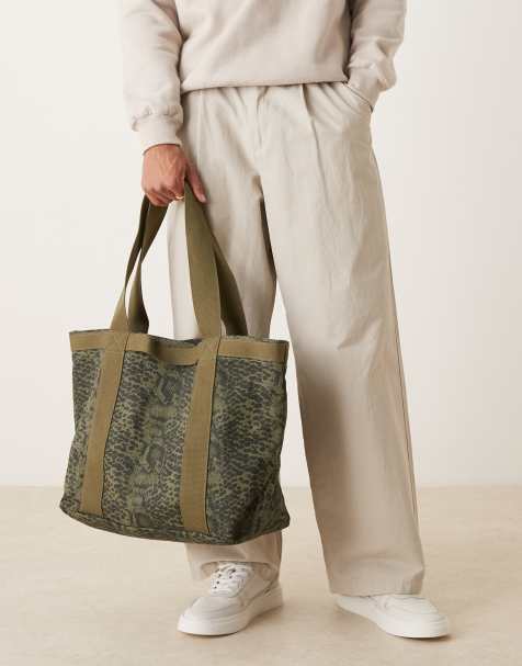 ASOS DESIGN - Tote tas met slangenprint in kaki - view 1