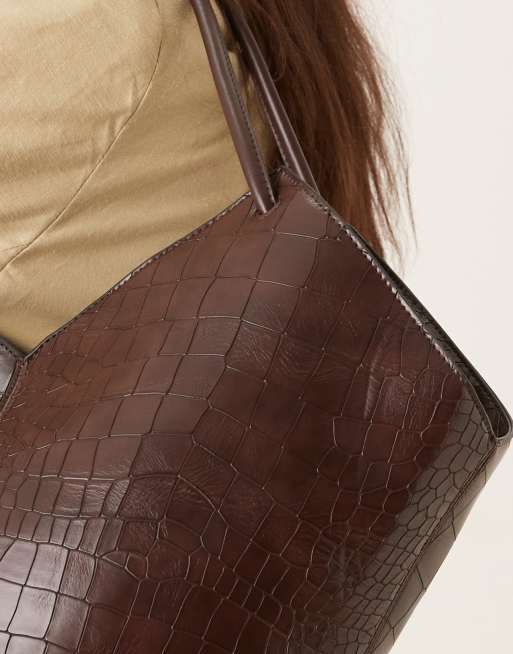 ASOS DESIGN - Tote tas met vaasvorm en handvat in donkerbruin, 3 van 4
