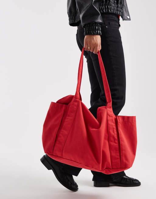 ASOS DESIGN - Tote tas van canvas met meerdere zakken in tomatenrood, 2 van 4