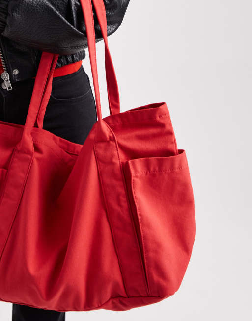 ASOS DESIGN - Tote tas van canvas met meerdere zakken in tomatenrood, 3 van 4