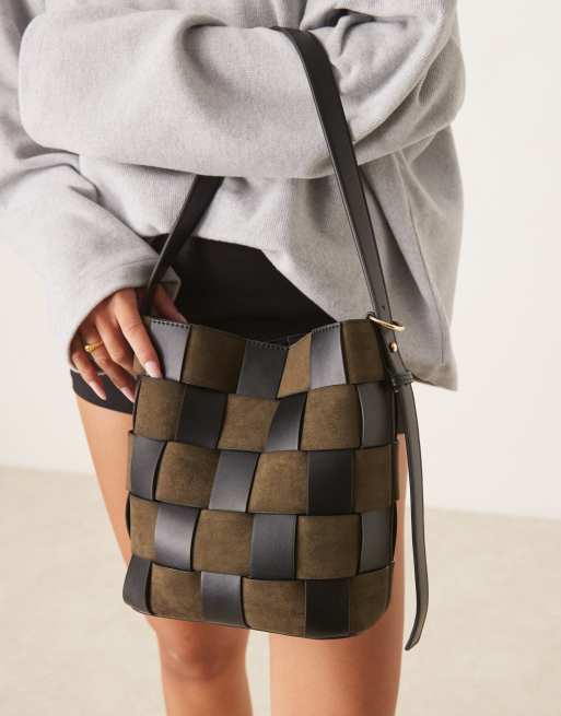 ASOS DESIGN - Tote tas van geweven imitatiesuède en imitatieleer in kaki, 3 van 4