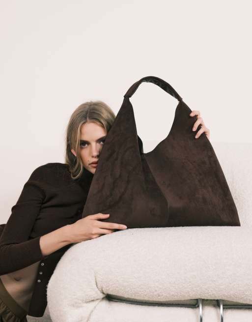 ASOS DESIGN faux suede scoop tote bag in chocolate