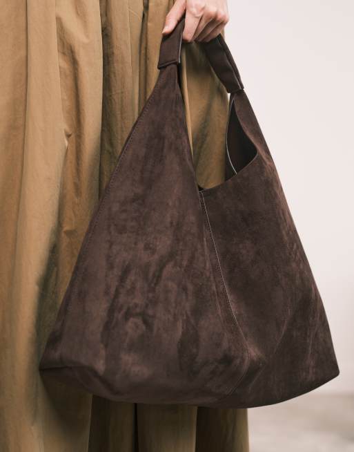 ASOS DESIGN faux suede scoop tote bag in chocolate