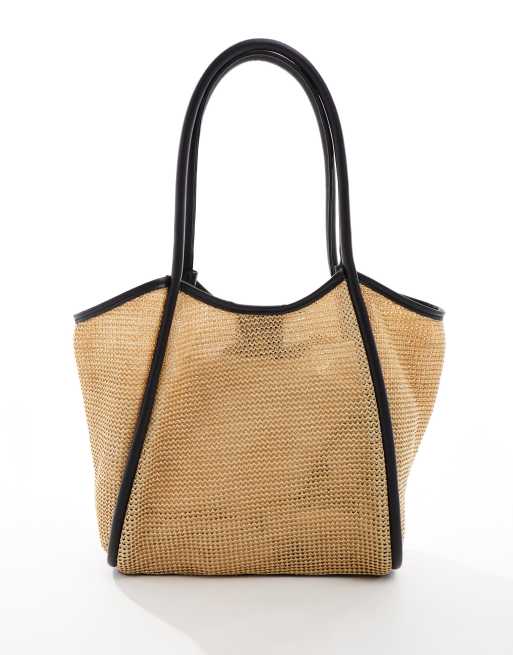 ASOS DESIGN - Tote tas van stro met buisvormige biezen in naturel, 2 van 4
