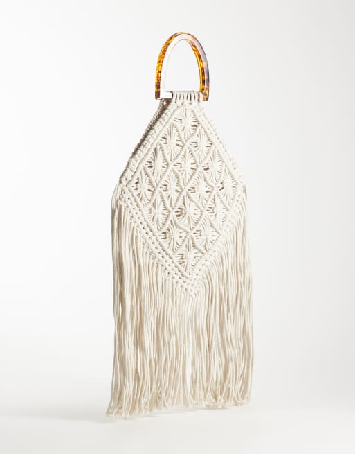 ASOS DESIGN - Tote tas van stro met franjes in beige, 4 van 4