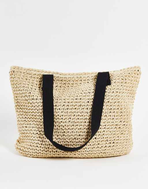 ASOS DESIGN - Tote-taske i strå med vævede, sorte remme