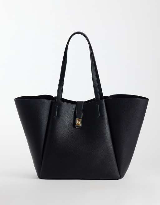 ASOS DESIGN tote-taske med vingedetalje og låsedetalje i sort, 2 af 4