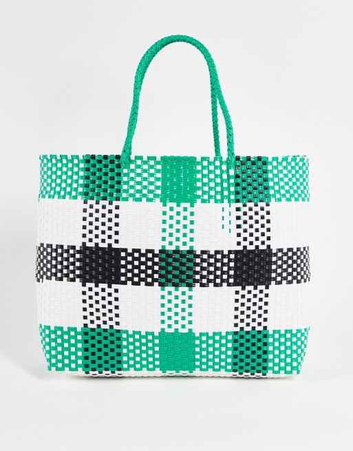 ASOS DESIGN - Tote van geweven kunststof met ruiten