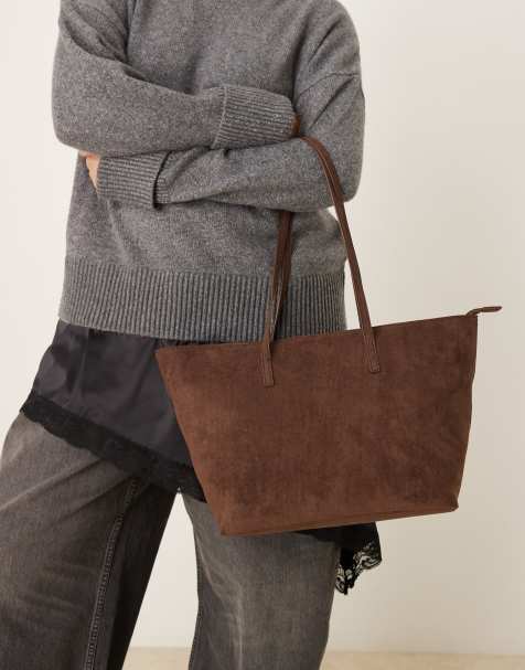 ASOS DESIGN - Tote van imitatiesuède in chocoladebruin - view 1