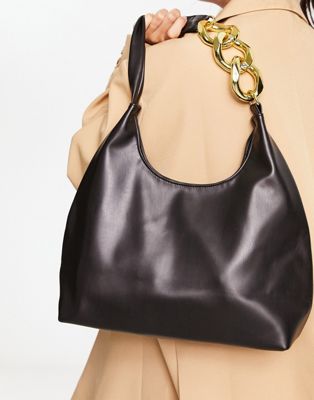 ASOS DESIGN tote bag with chain detail strap in black
