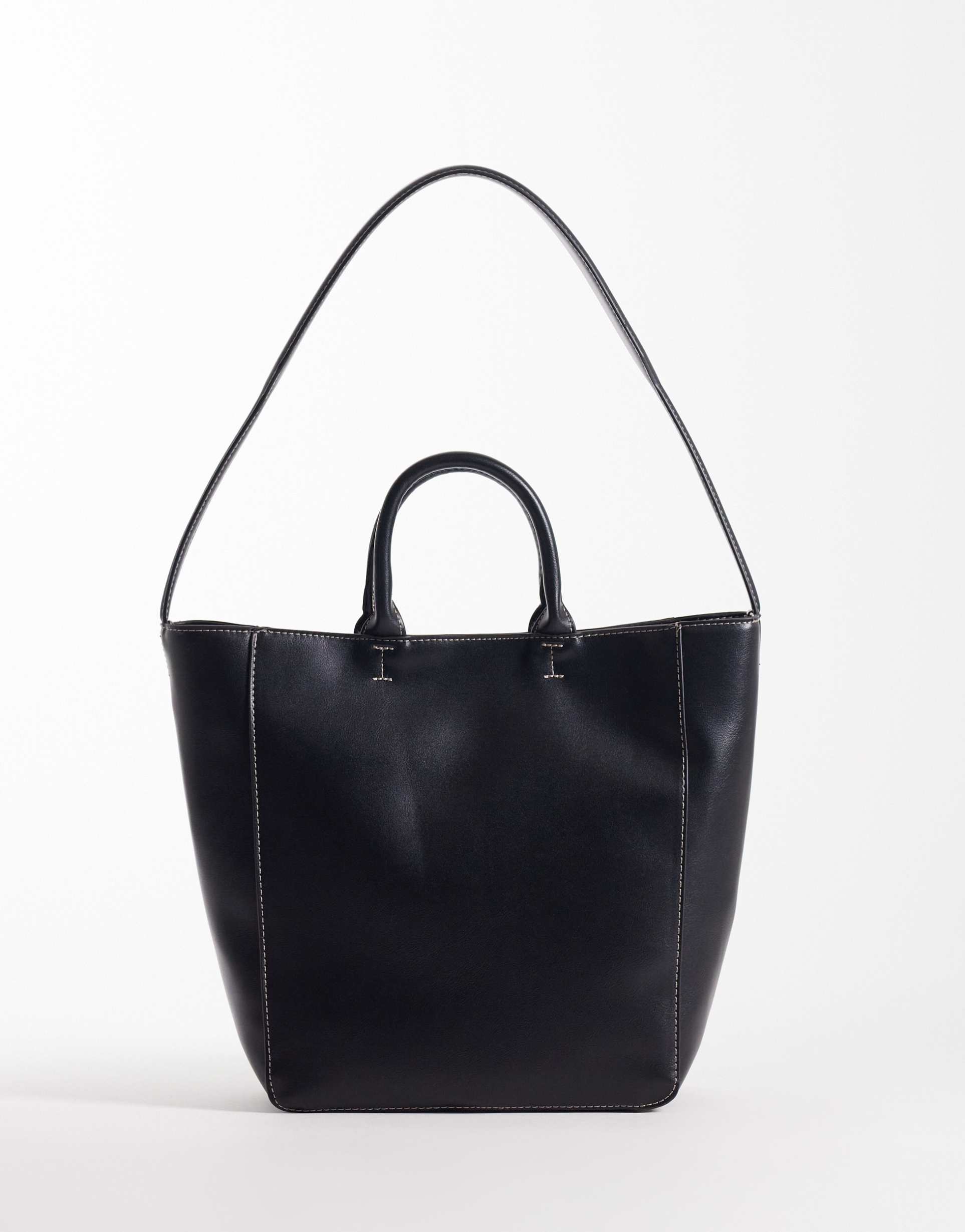 asos design tote with double handles and contrast stitching in black