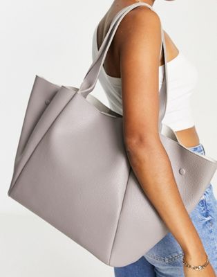 ASOS DESIGN tote bag with side poppers in grey