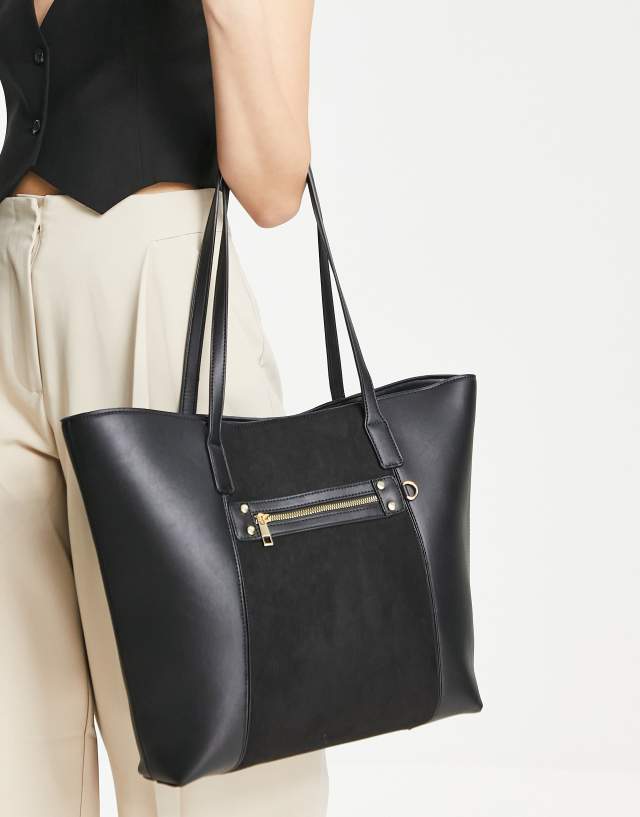 ASOS DESIGN tote with zip panel in black