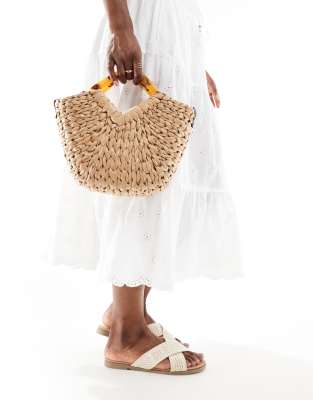 ASOS DESIGN – Toteväska i strå med spräckligt hartshandtag och avtagbar axelrem
