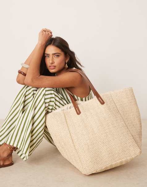ASOS DESIGN – Toteväska i strå och oversize med handtag i PU - view 1
