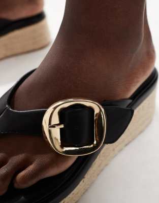 Asos Design Toucan Buckle Detail Toe Thong Wedges In Black