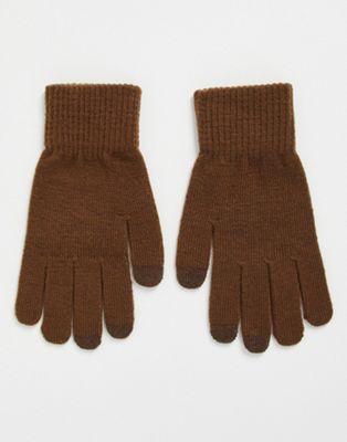 ASOS DESIGN touch screen gloves in polyester in chocolate