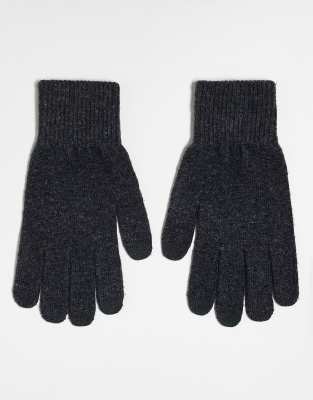 ASOS DESIGN touch screen gloves in polyester in grey-Black