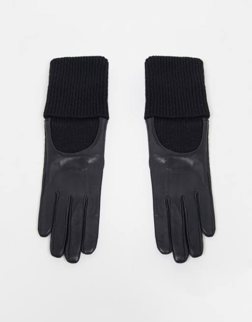 ASOS DESIGN touch screen leather glove with long knitted rib trim in ...