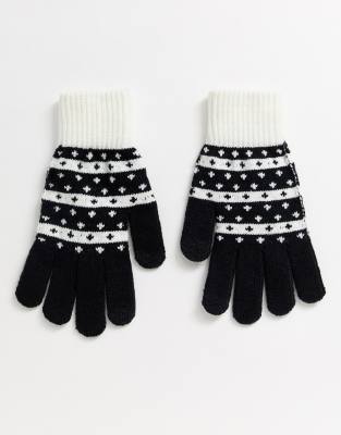 ASOS DESIGN - Gants pour écran tactile avec motif jacquard - Noir et blanc Multi
