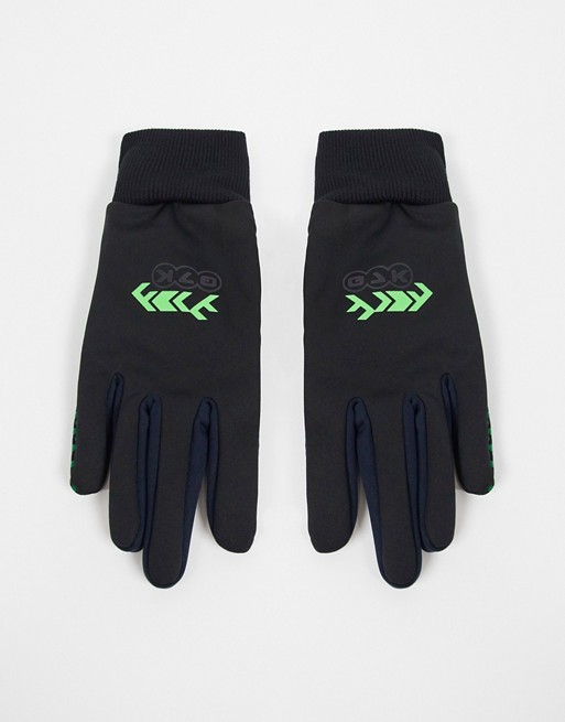 ASOS DESIGN touchscreen gloves in black with neon detail