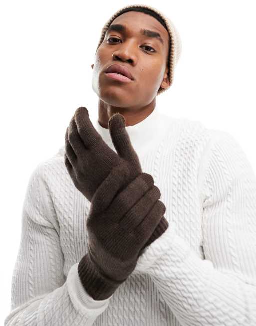 ASOS DESIGN touchscreen gloves in brown