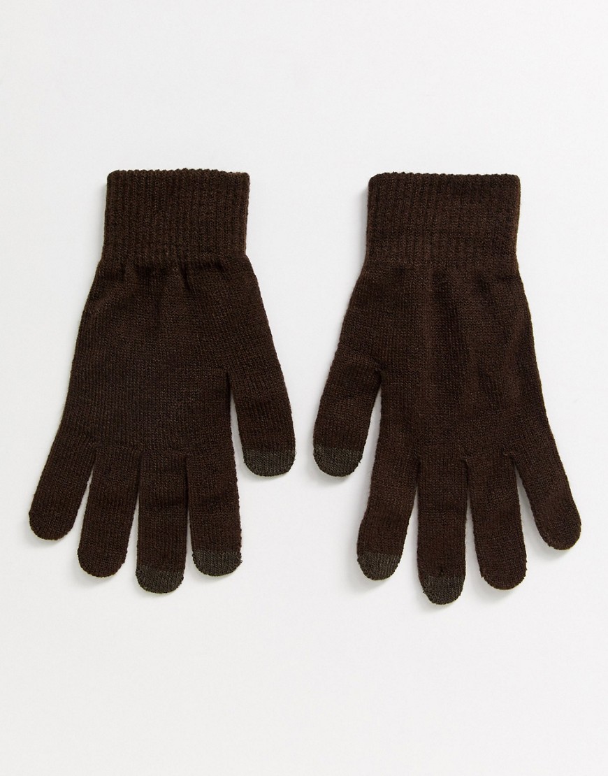 Asos Design Touchscreen Gloves In Dark Brown