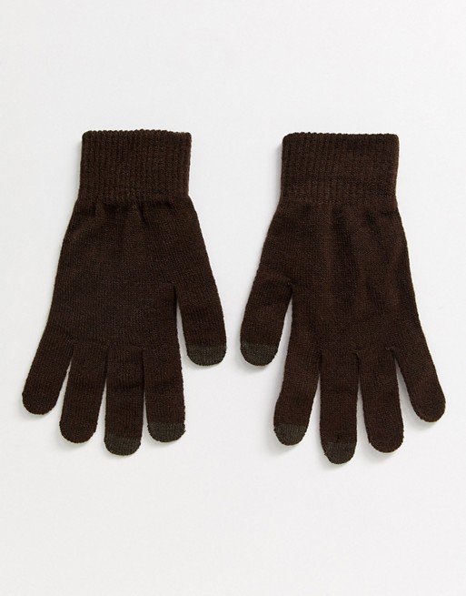 ASOS DESIGN touchscreen gloves in dark brown