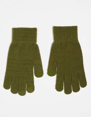 ASOS DESIGN ASOS DESIGN touchscreen gloves in khaki-Green