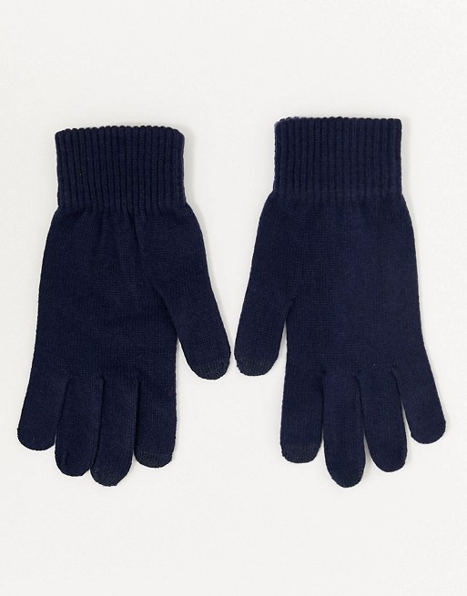 ASOS DESIGN touchscreen gloves in navy