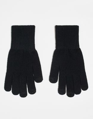 Asos Design Touchscreen Gloves With Long Cuff In Black