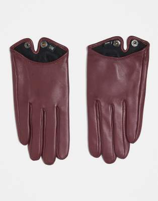 ASOS DESIGN - Touchscreen-Handschuhe aus Leder in Burgunderrot