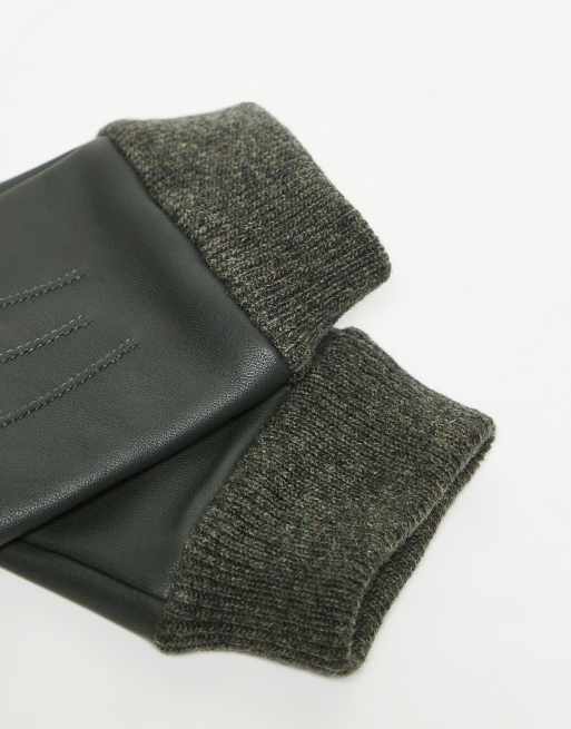 ASOS DESIGN – Touchscreen-Handschuhe aus Leder in Grün mit gerippten Bündchen, 2 von 3