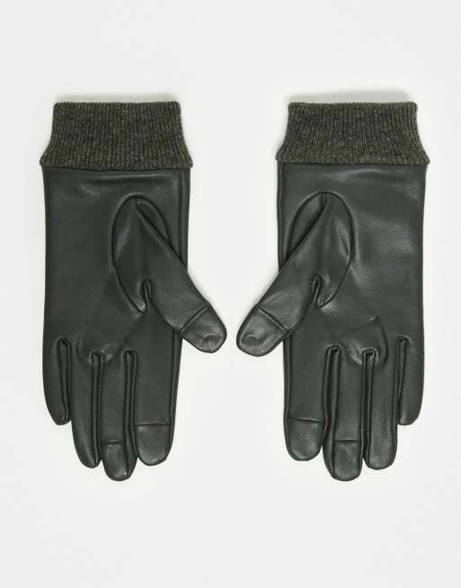 ASOS DESIGN – Touchscreen-Handschuhe aus Leder in Grün mit gerippten Bündchen, 3 von 3