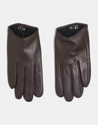 ASOS DESIGN - Touchscreen-Handschuhe aus Leder in Schokobraun-Brown