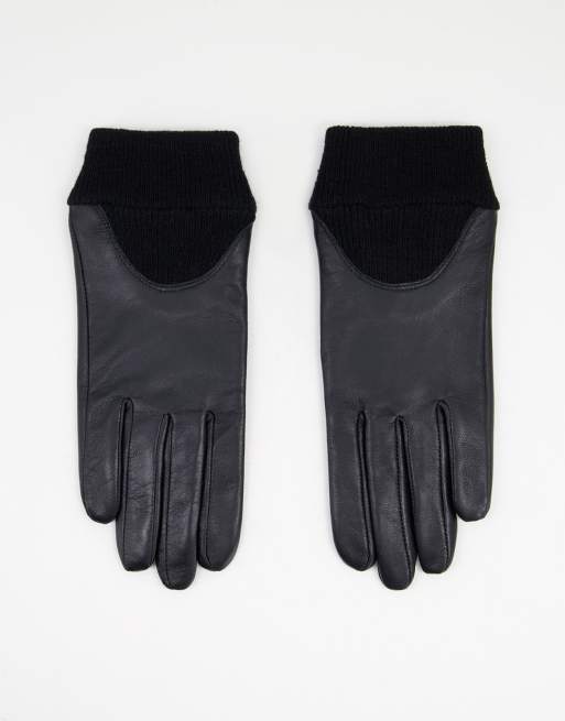 ASOS DESIGN – Touchscreen-Handschuhe aus Leder in Schwarz mit gerippten Bündchen