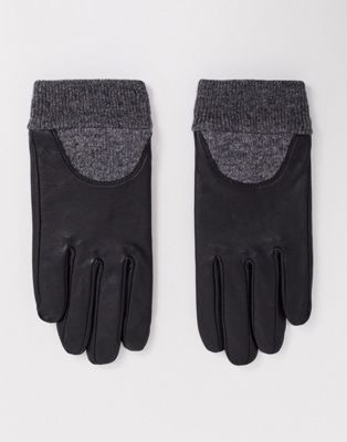 ASOS DESIGN – Touchscreen-Handschuhe aus Leder mit gerippten Bündchen-Schwarz