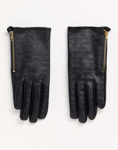 ASOS DESIGN – Touchscreen-Handschuhe aus Leder mit Monogramm