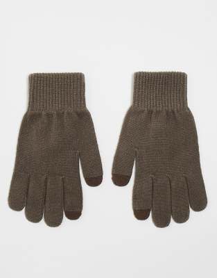 ASOS DESIGN - Touchscreen-Handschuhe aus Polyester in Nerzbraun
