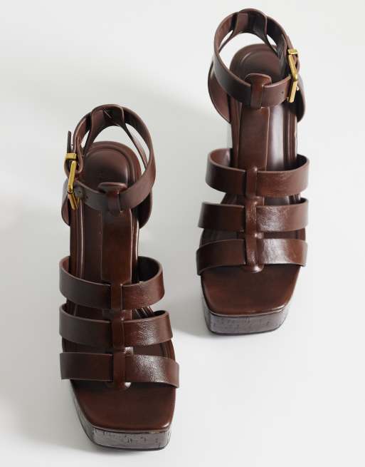 ASOS DESIGN – Tova – Chokladbruna skor med kilklackar och remmar, 3 av 4