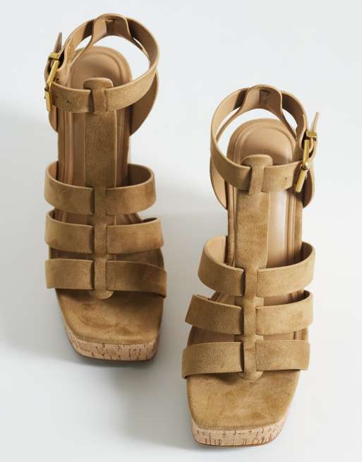 ASOS DESIGN – Tova – Keilabsatzschuhe in Sandbeige mit T-Steg und Gitterdesign, 3 von 4