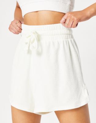 ASOS DESIGN towelling beach short in ivory