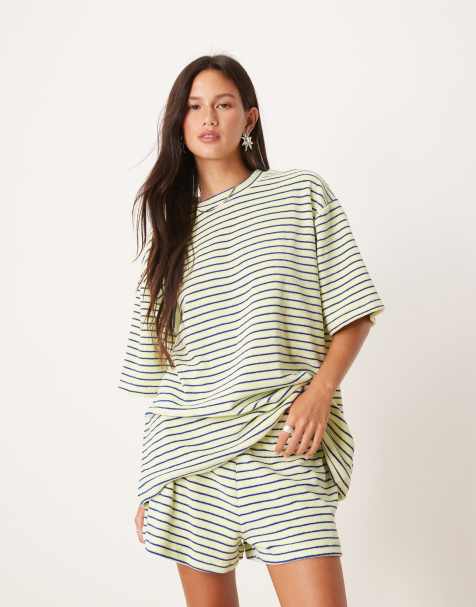 ASOS DESIGN towelling boxer short co-ord in yellow stripe - view 1