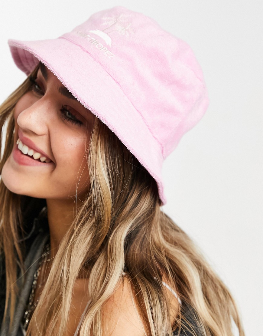 ASOS DESIGN towelling bucket with logo in pink