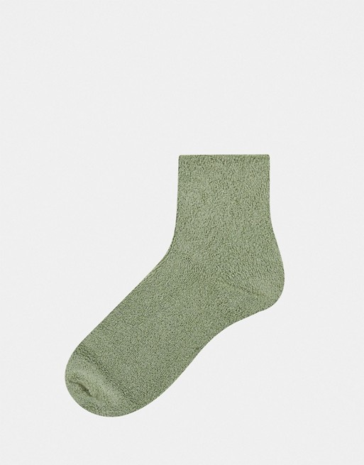 ASOS DESIGN towelling calf length lounge sock in khaki