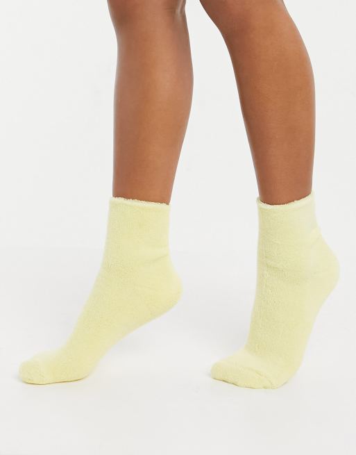 ASOS DESIGN towelling calf length lounge sock in lemon